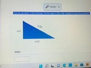 Find the perimeter of the following. Put the steps in the order needed to solve this-example-1