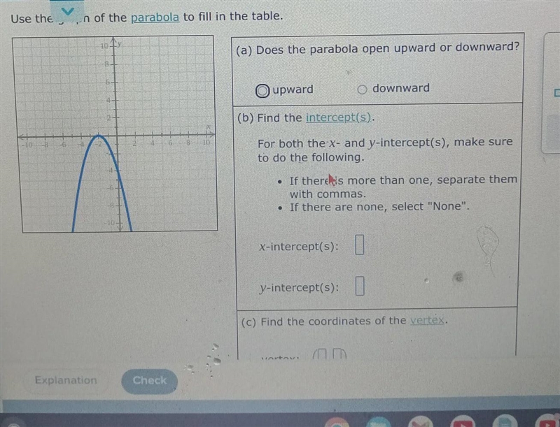 Use the graph of the parabola to fill the table-example-1