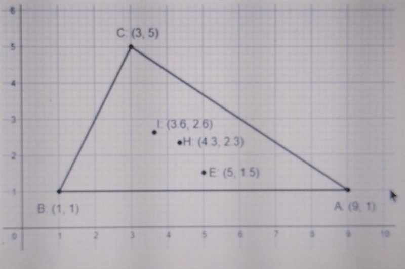 in triangle ABC, point E (5, 1.5) is the circumcenter, point He (4.3, 2.3) is the-example-1