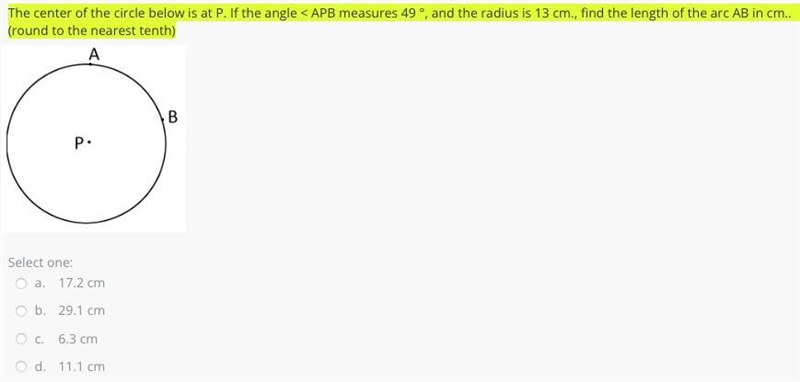 The center of the circle below is at P. If the angle < APB measures 49 °, and the-example-1