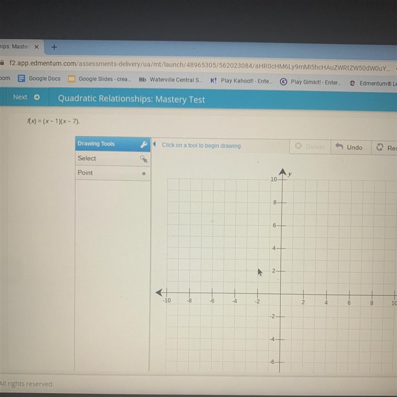 Where would the zeros be plotted on this graph of the function f(x)=(x-1)(x-7)-example-1