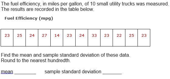 The fuel efficiency, in miles per gallon, of 10 small utility trucks was measured-example-1