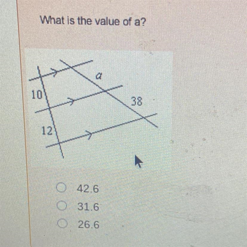 What is the value of a? A. 42.6 B. 31.6 C. 26.6-example-1