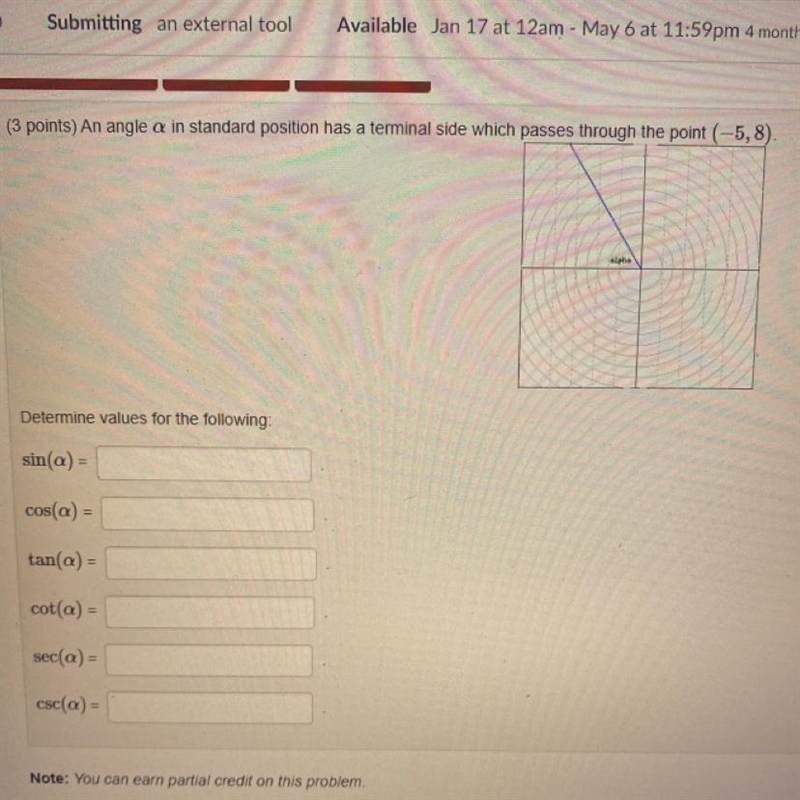 An angle a in standard position has a terminal side which passes through the point-example-1