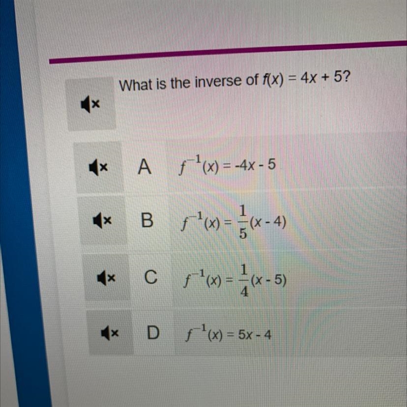 What is the inverse of f(x)=4x+5?-example-1