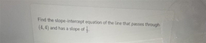 Find the slope-intercept equation of the line that passes through (4,4) and has a-example-1