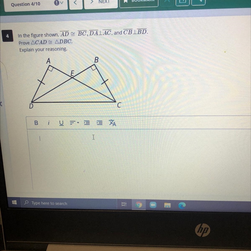 In the figure shown, AD - BC, DALAC, and CBLBD.Prove ACADDBCExplain your reasoning-example-1