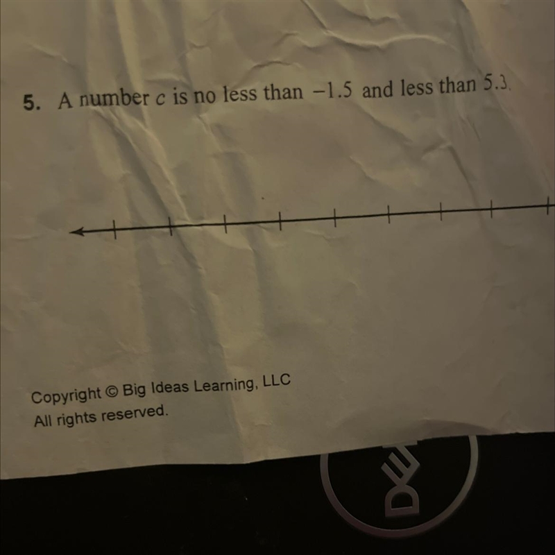 A number c is no less than -1.5 and less than 5.3-example-1