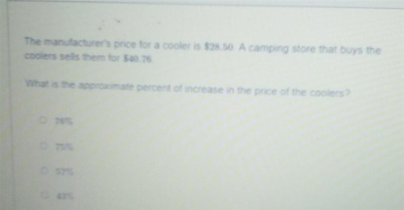 The manufacturer's price for a cooler is $28.50 A camping store that buys the coolers-example-1