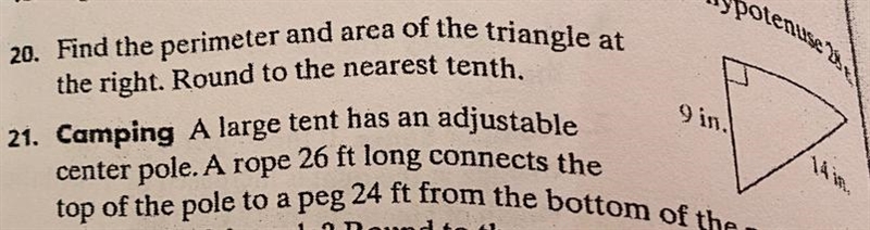 Find the perimeter and area of the triangle at the right. Round to the nearest tenth-example-1