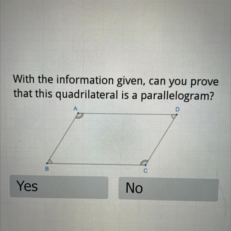 With the information given, can you provethat this quadrilateral is a parallelogram-example-1