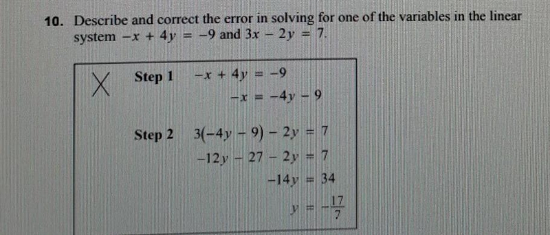 may ou describe and correct the error in solving for one of the variables in the linear-example-1