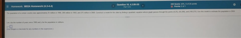 Please help! The last tutors answer was wrong. They want the equation y = and answer-example-1