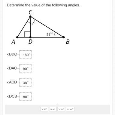 Determine the value of the following angles.CAD 90" 38" 59 180-example-1