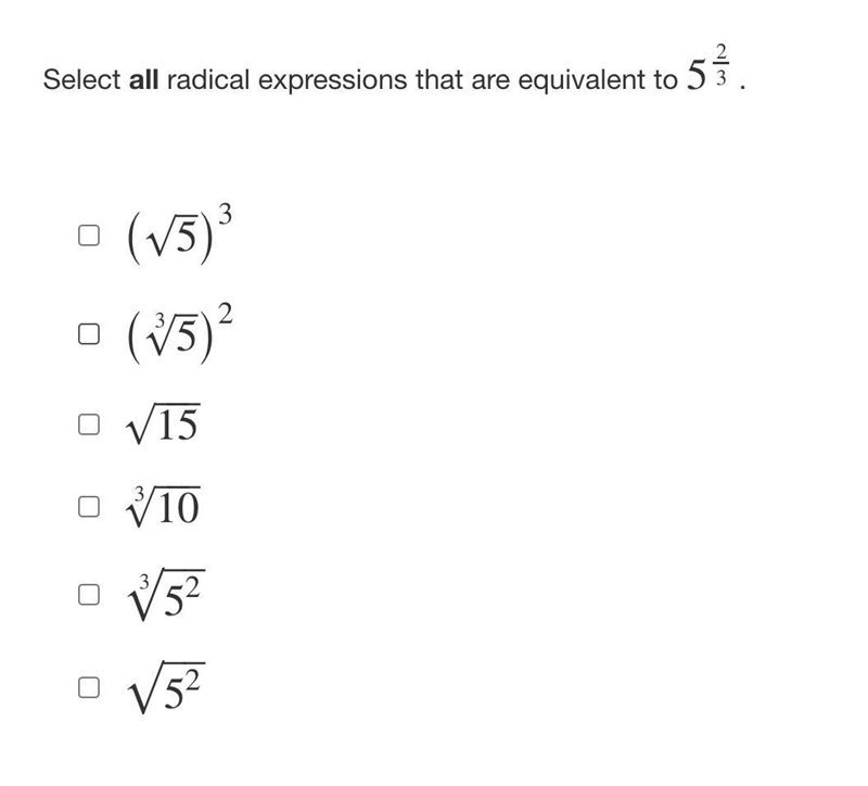 Select all radical expressions that are equivalent to...-example-1