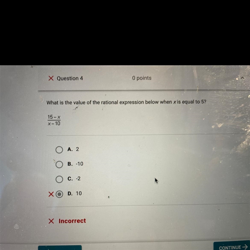 What is the value of the rational expression below when is equal to 5?-example-1