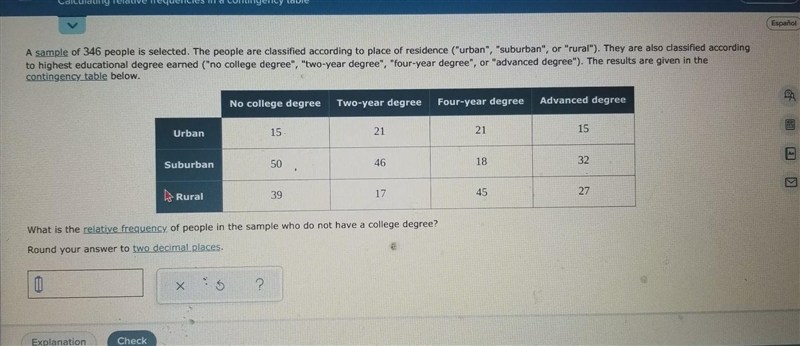 A sample of 346 people is selected. The people are classified according to place of-example-1