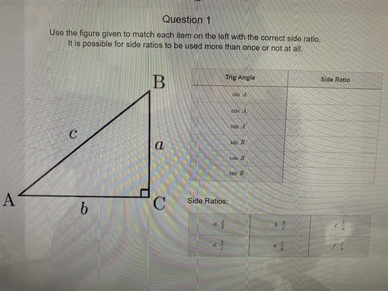 Use the figure below to match each item on the left with the correct side ratio-example-1