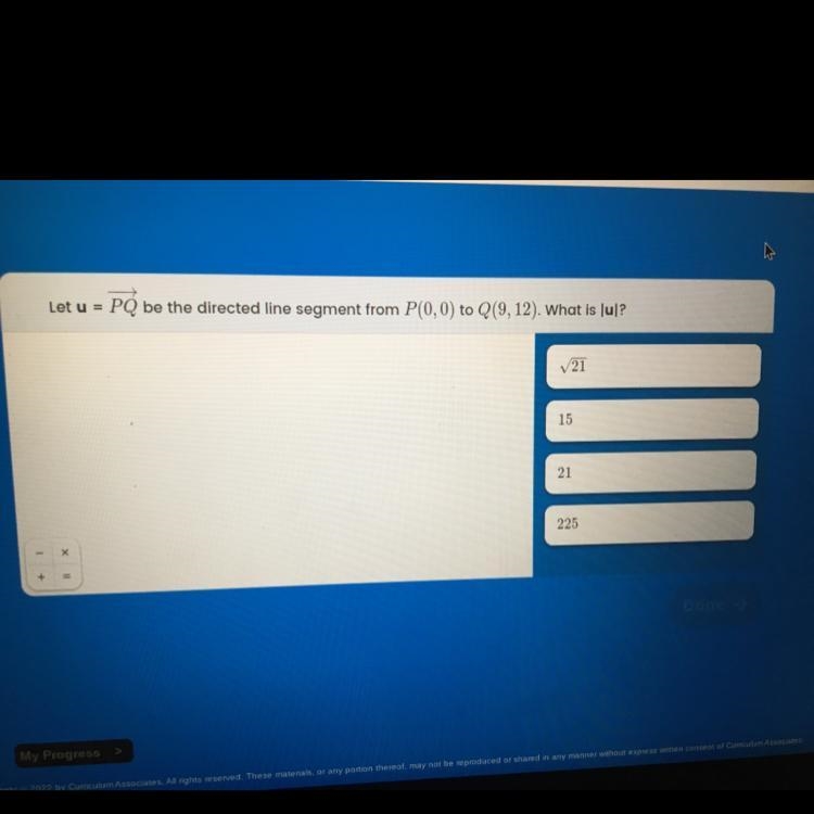 Let u = PQ be the directed line segment from P(0,0) to Q(9,12). What is |u|-example-1