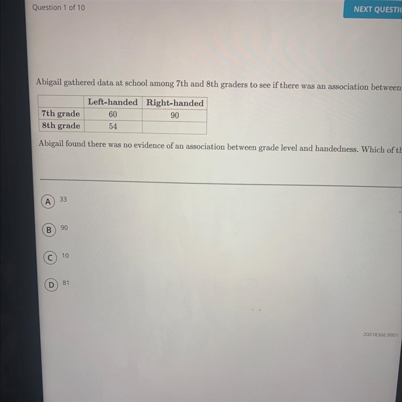 Abigail gathered data at school among 7th and 8th graders to see if there was an association-example-1