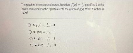 The graph of the reciprocal parent function, f(x) = 1/x, is shifted 3 unitsdown and-example-1