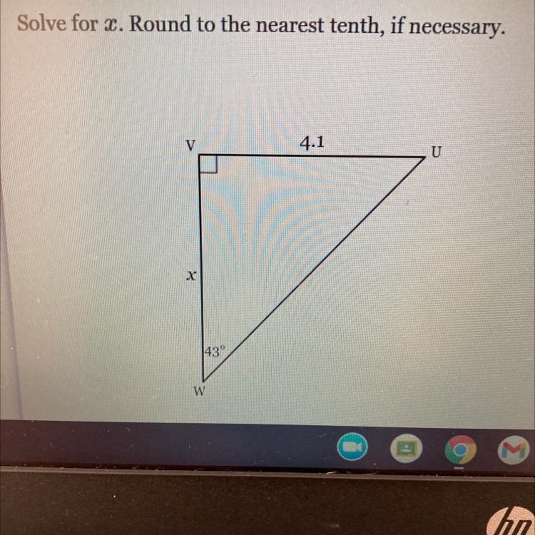 Solve for x. Round to the nearest tenth, if necessary.V4.1U43°W-example-1