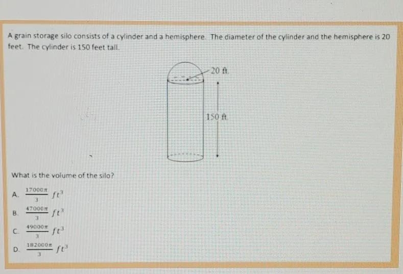 A grain storage silo consists of a cylinder and a hemisphere. The diameter of the-example-1