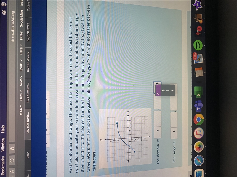 find the domain and range. Then use the drop down menu to select the correct symbols-example-1