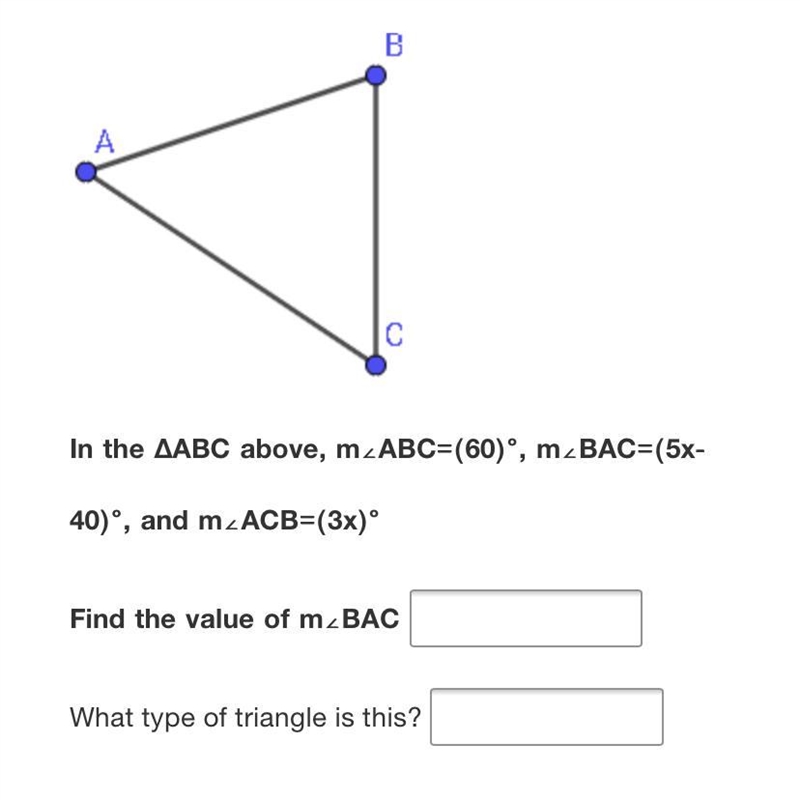 Find the value of angle BACWhat type of triangle is this?-example-1