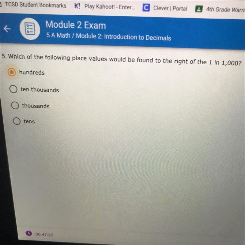 Which of the following place values would be found to the right of the one in 1,000?-example-1