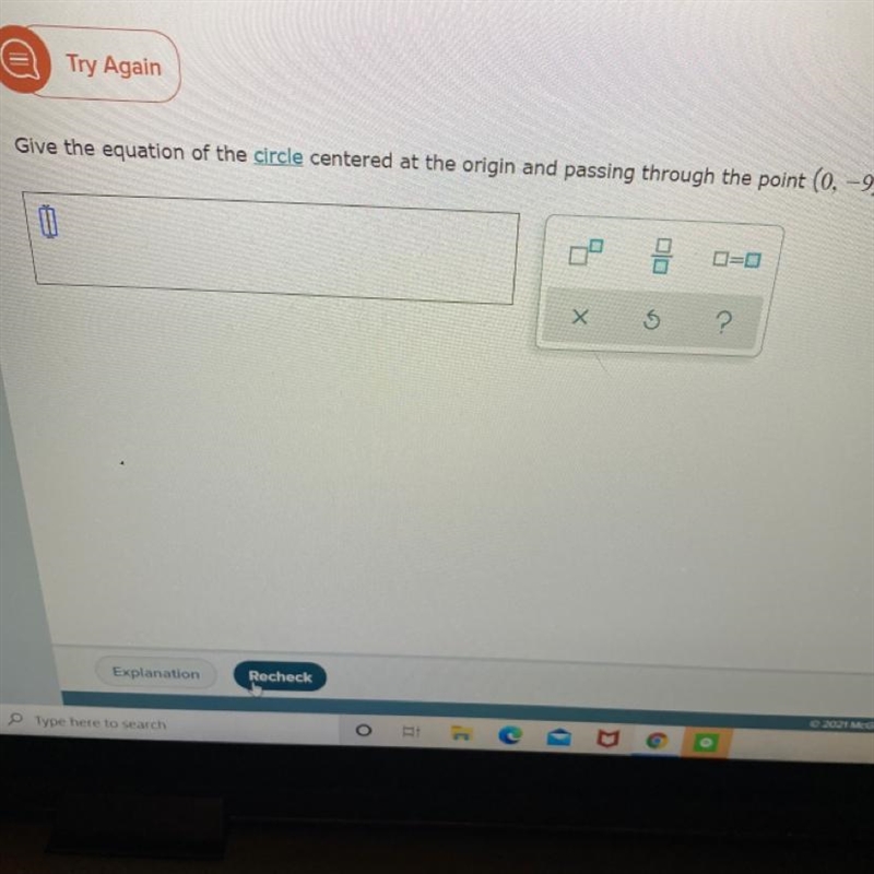 Writing the equation of a circle centered at the origin given it’s radius or appoint-example-1