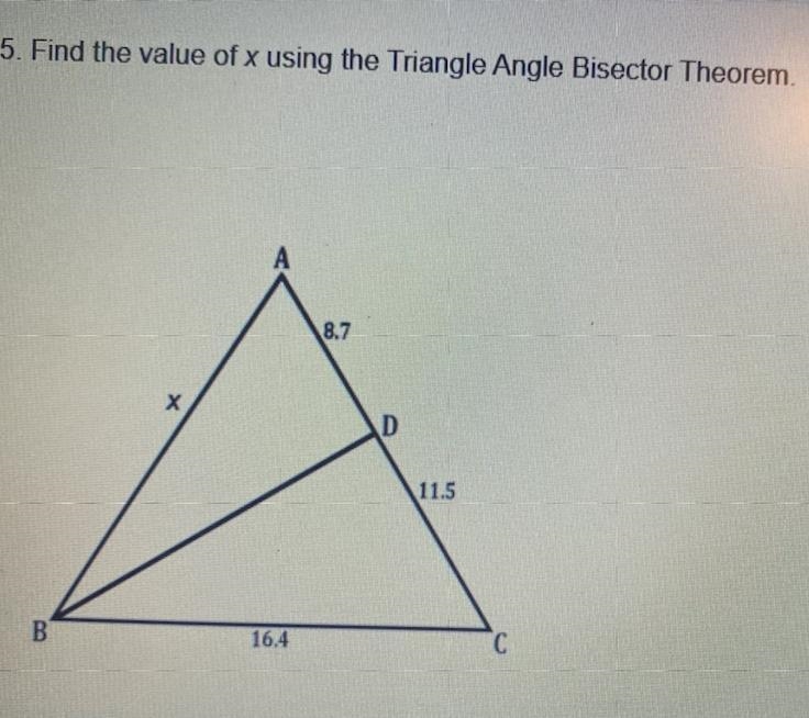 Find the value of x using the Triangle Angle Bisector Theorem-example-1