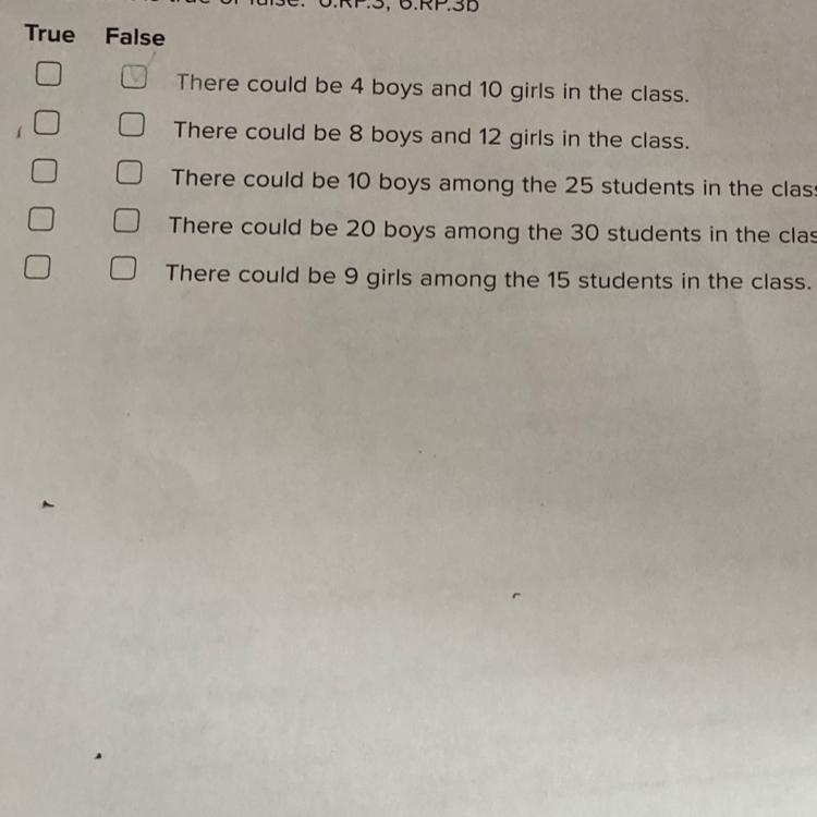 The ratio of boys to all students in a class is 2:5. Select whether eachstatement-example-1