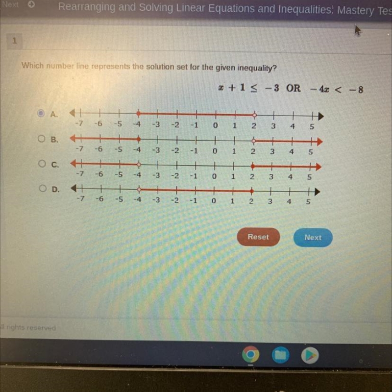 Which number line represents the solution set for the given inequality? X + 1<_ -3 Or-example-1