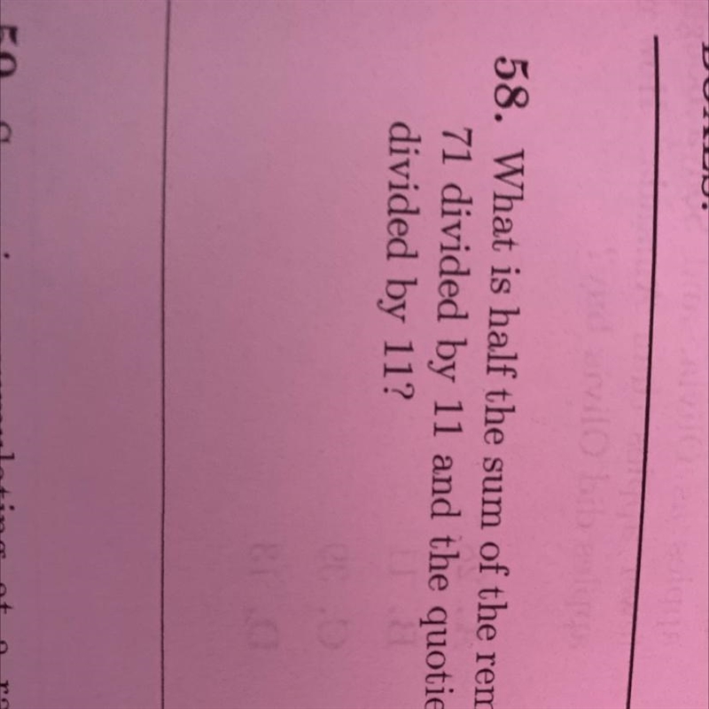 What is half the sum of the remainder of 71 divided by 11 and the quotient of 143 divided-example-1