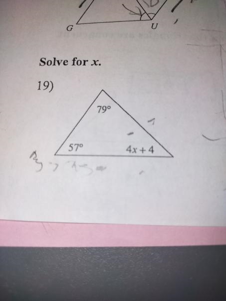 Solve for X: 57 Degrees 79 Degrees 4x+4-example-1