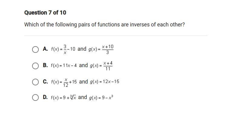 URGENT HELP!! Which pair of functions are inverse of each other?-example-1