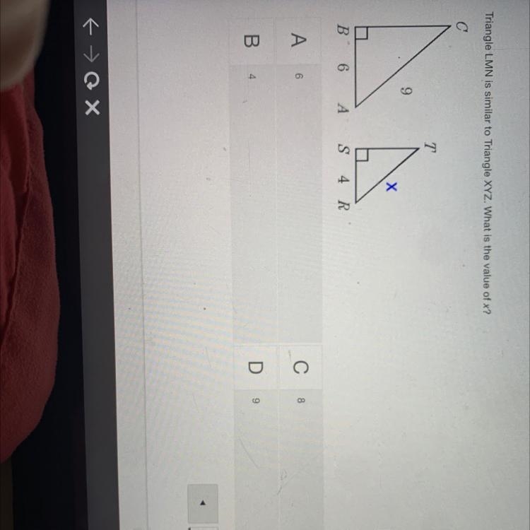 Triangle BCA is similar to Triangle STR . What is the value of x?-example-1