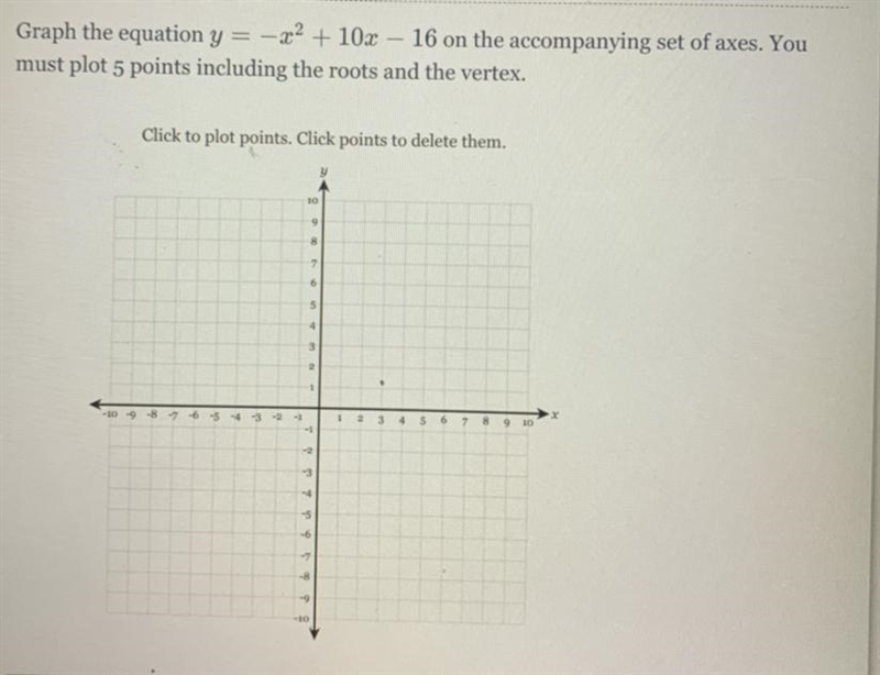 Graph the equation y = -x^2+10x - 16 on the accompanying set of axes:-example-1