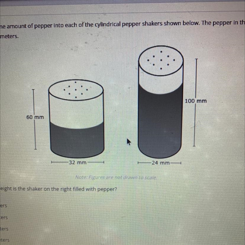 Mr. Gatting poured the same amount of pepper into each of the cylindrical pepper shakers-example-1