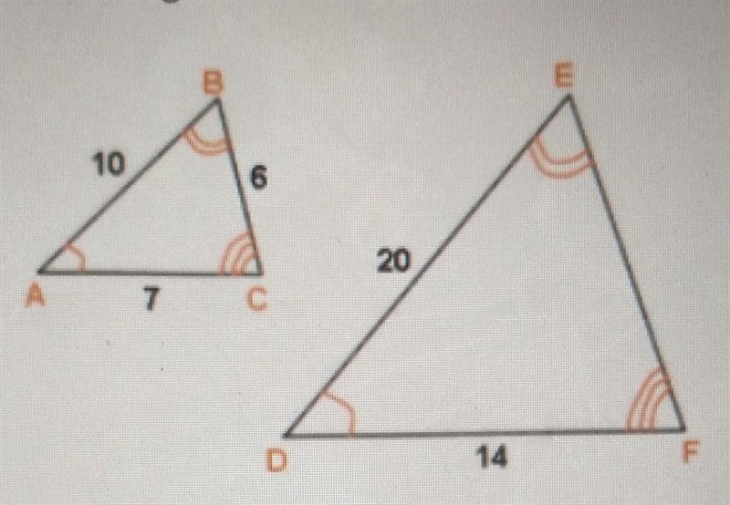 Triangle ABC Is similar to triangle DEF. The measures of the side lengths are in cm-example-1