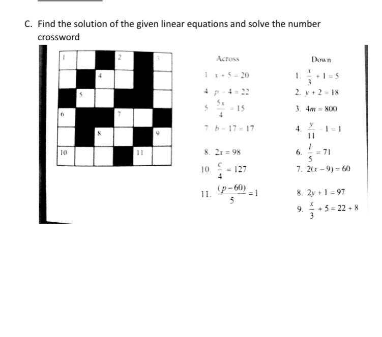 C. Find the solution of the given linear equations and solve the number crossword-example-1