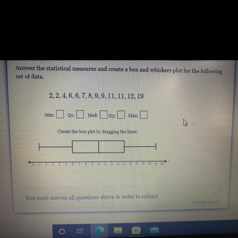 Answer the statistical measures and create a box and whiskers plot for the following-example-1