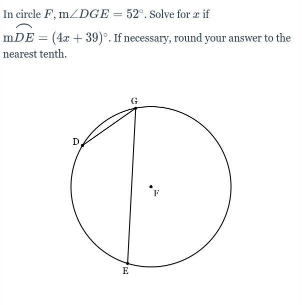 Solve for x if = (4x+39)DE=(4x+39). If necessary, round your answer to the nearest-example-1