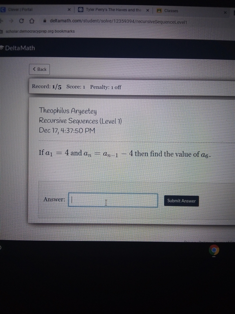 If a1=4 and an = an-1 - 4 then find the value of a6.-example-1