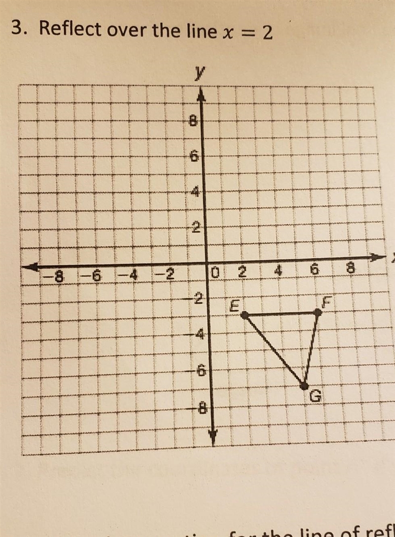 How would I reflect Triangle EGF E (2,-3) G (5,-7) F (6,-3) using the translation-example-1