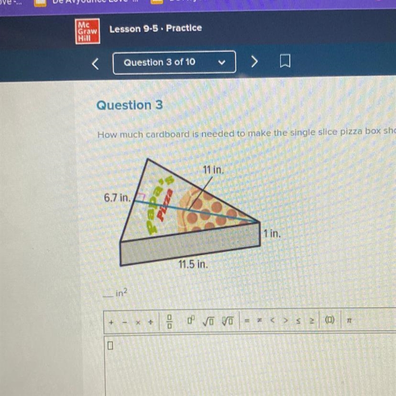 How much cardboard is needed to make the single slice pizza box shown-example-1