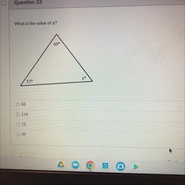 What is the value of x? 62 118 12 60-example-1