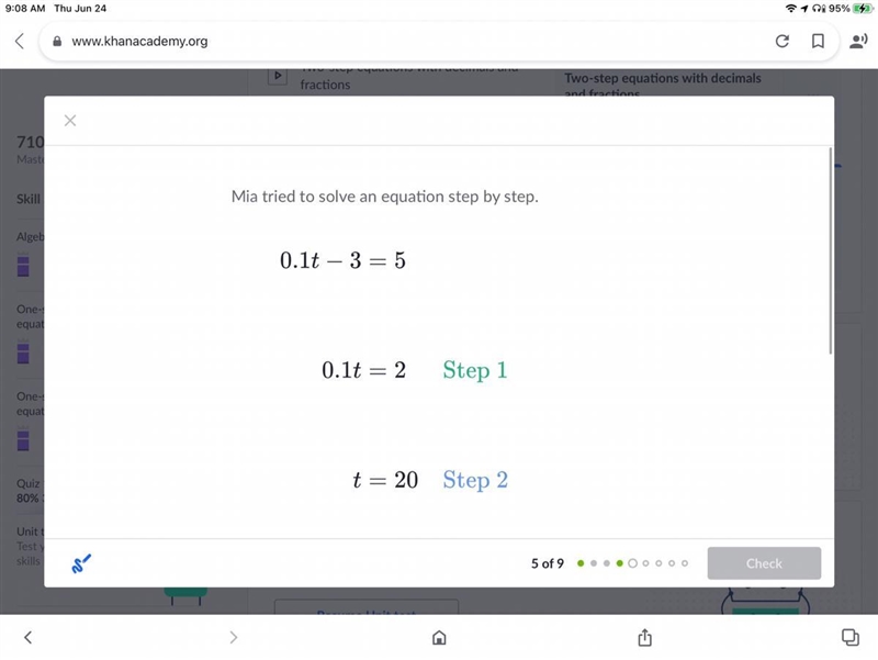 Help please Find if Mia’s solution was correct, or if she made a mistake and in what-example-1