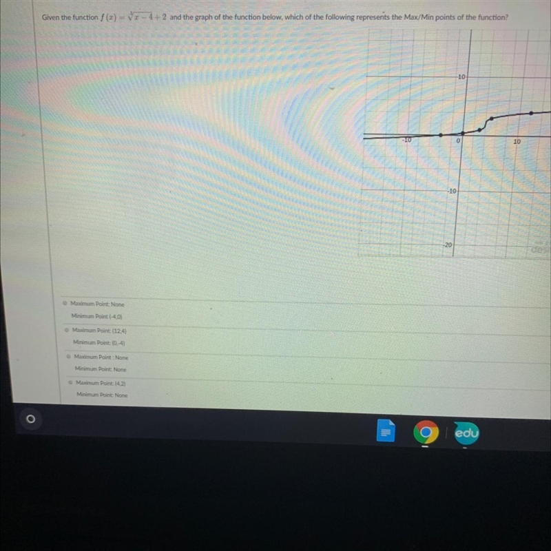 Given the function the graph of the function below, which of the following represerits-example-1